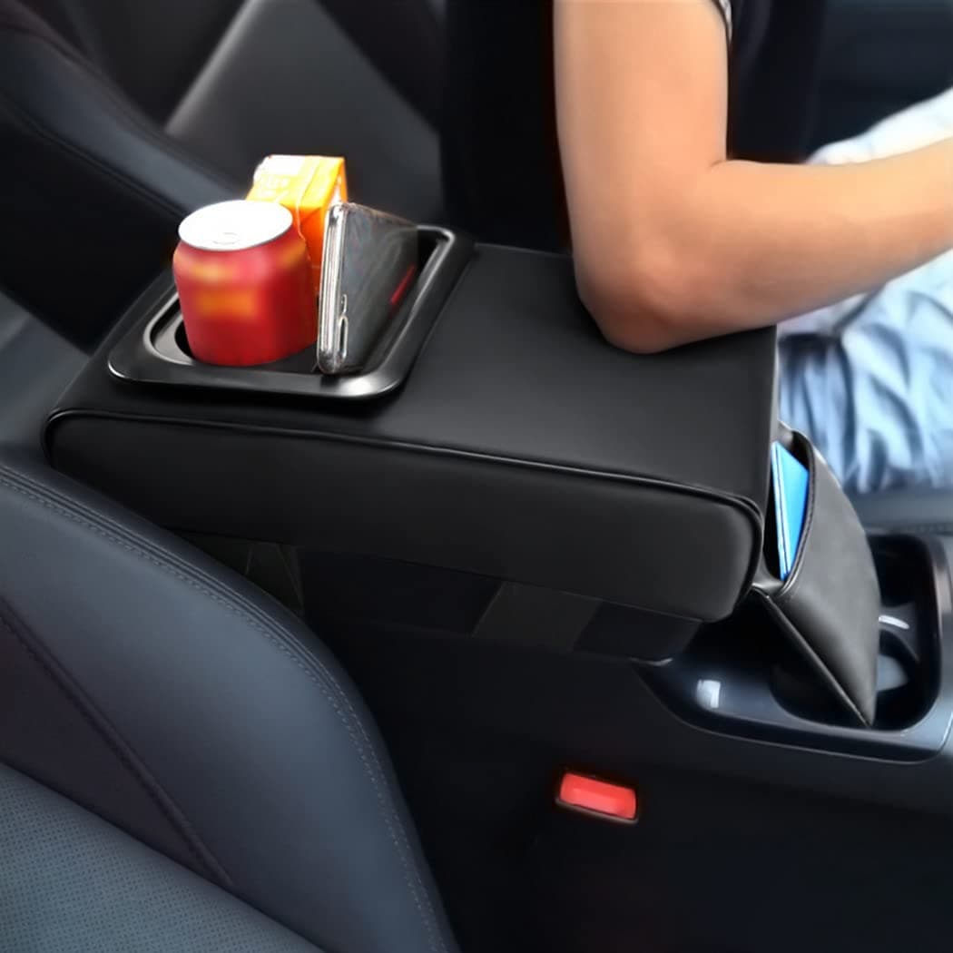 yeesport Auto Center Console Armrest Pillow, Car Armrest Cover Cushion with Cup and Phone Holder, Memory Foam Armrest Cushion Universal Fit for Most Cars