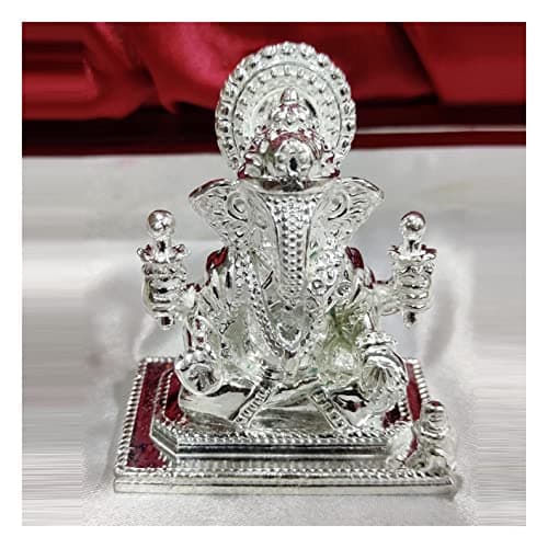 Shreemant Dagdusheth Halwai Ganesh Idol in Pure 925 Silver / Dagdu Sheth Ganpati in Silver Hindu Religion God Idol Sculpture Statue (2.20 Inch (172 GMS))