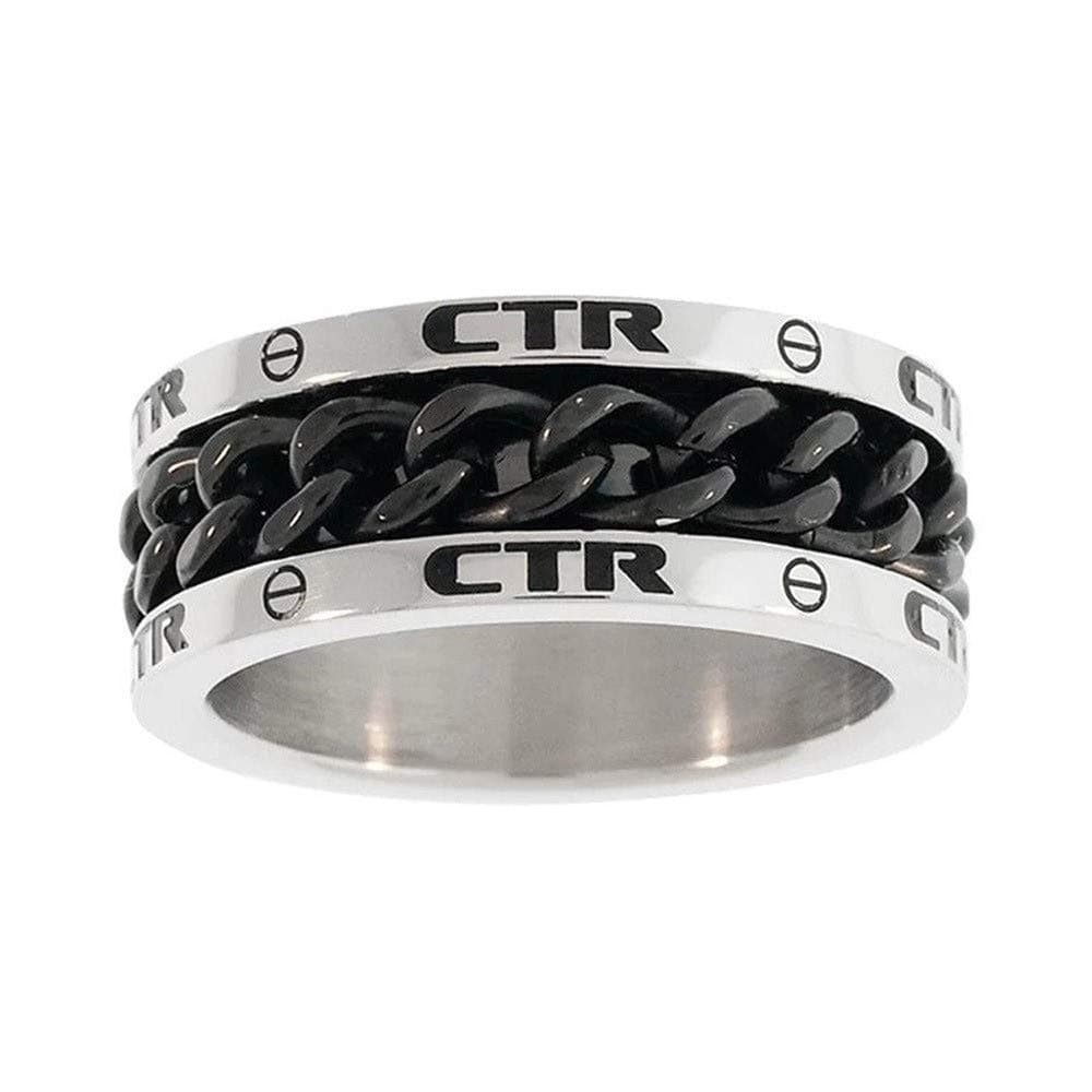 J137 Size 8-13 Choose the Right Stainless Steel w/Black chian Lynx Ring Mormon One Moment In Time LDS CTR