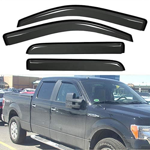 SarahQ for 2009-2014 F-150 Super Crew Cab Dark Smoke Outside Mount Style Wind Sun Rain Guard Vent Shade Deflector Window Visors