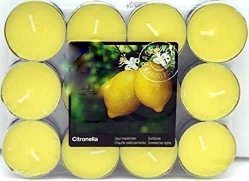 24 Citronella Scented Tea Lights Lemon Outdoor Burn Time Approx. 4h anti-mosquito candles also for the garden.