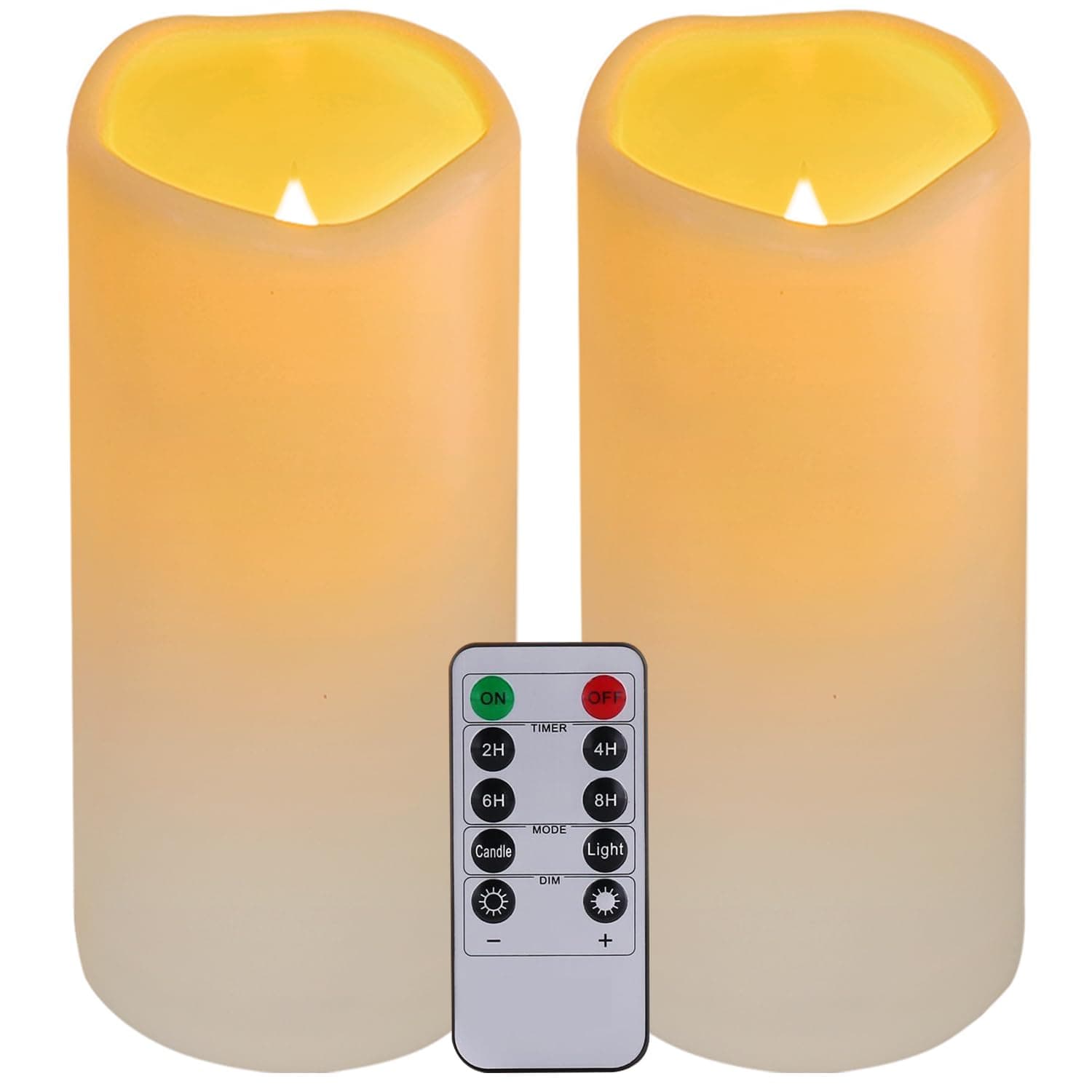Flickering Flameless LED Candles with 10-Key Remote & Timer, Waterproof Outdoor Indoor f Battery Operated Candles for Home/Wedding/Festival Décor Set of 2 (D3 x H5.5) Ivory