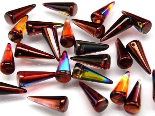 10 pcs Czech Glass Spike Beads 7x17 mm Magic Red-Brown