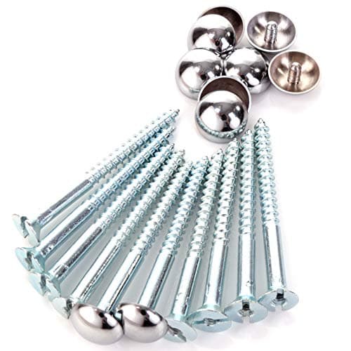 10x Mirror Screws - 50mm Threaded Bolt Screws with Silver Chrome Dome Caps