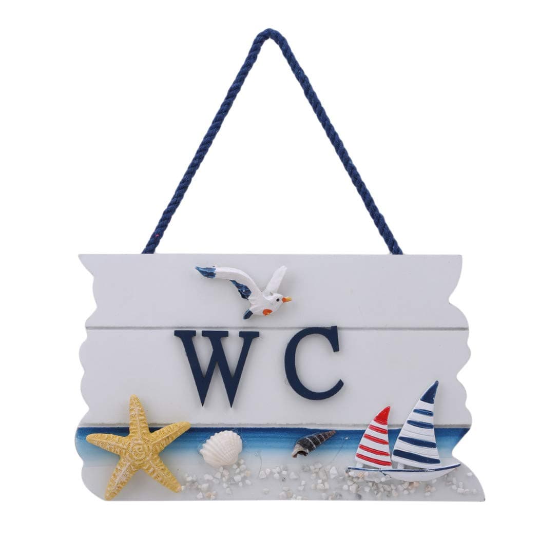 Eleusine Bathroom WC Listing Indication Toilet Door Mediterranean Style Wooden WC/Plaque/Sign