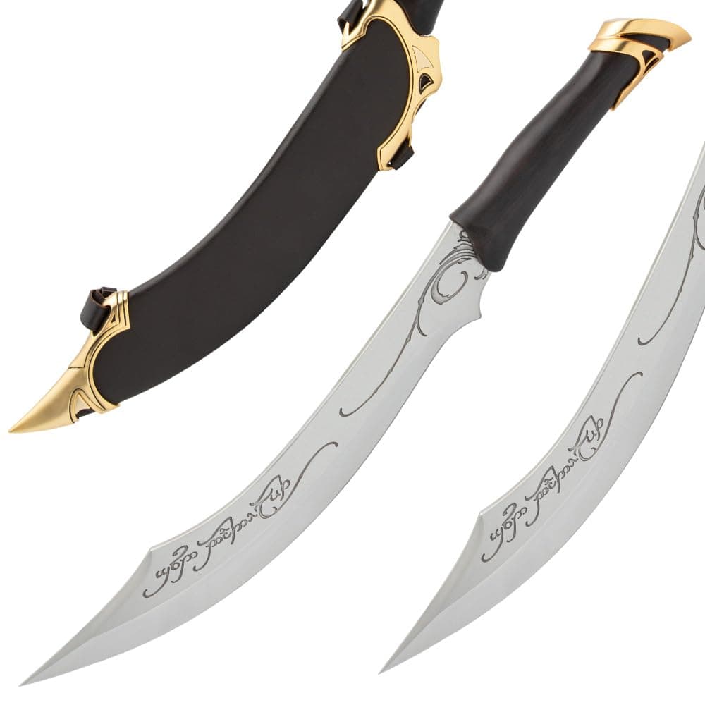 Lord of The Rings Elven Knife of Strider | LOTR Officially Licensed Reproduction | Stainless Steel Blade | Wooden Wall Plaque | Certificate of Authenticity | Full Size Replica