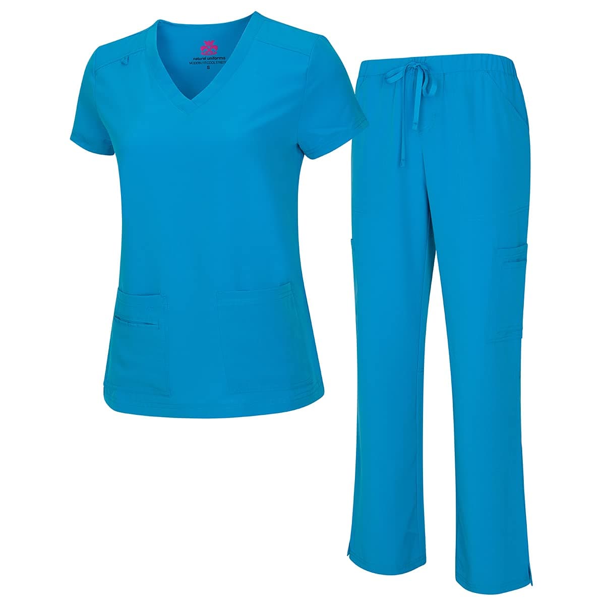 Natural Uniforms Women's Cool Stretch V-Neck Top and Cargo Pant Set 8400-9400, Water Blue, S