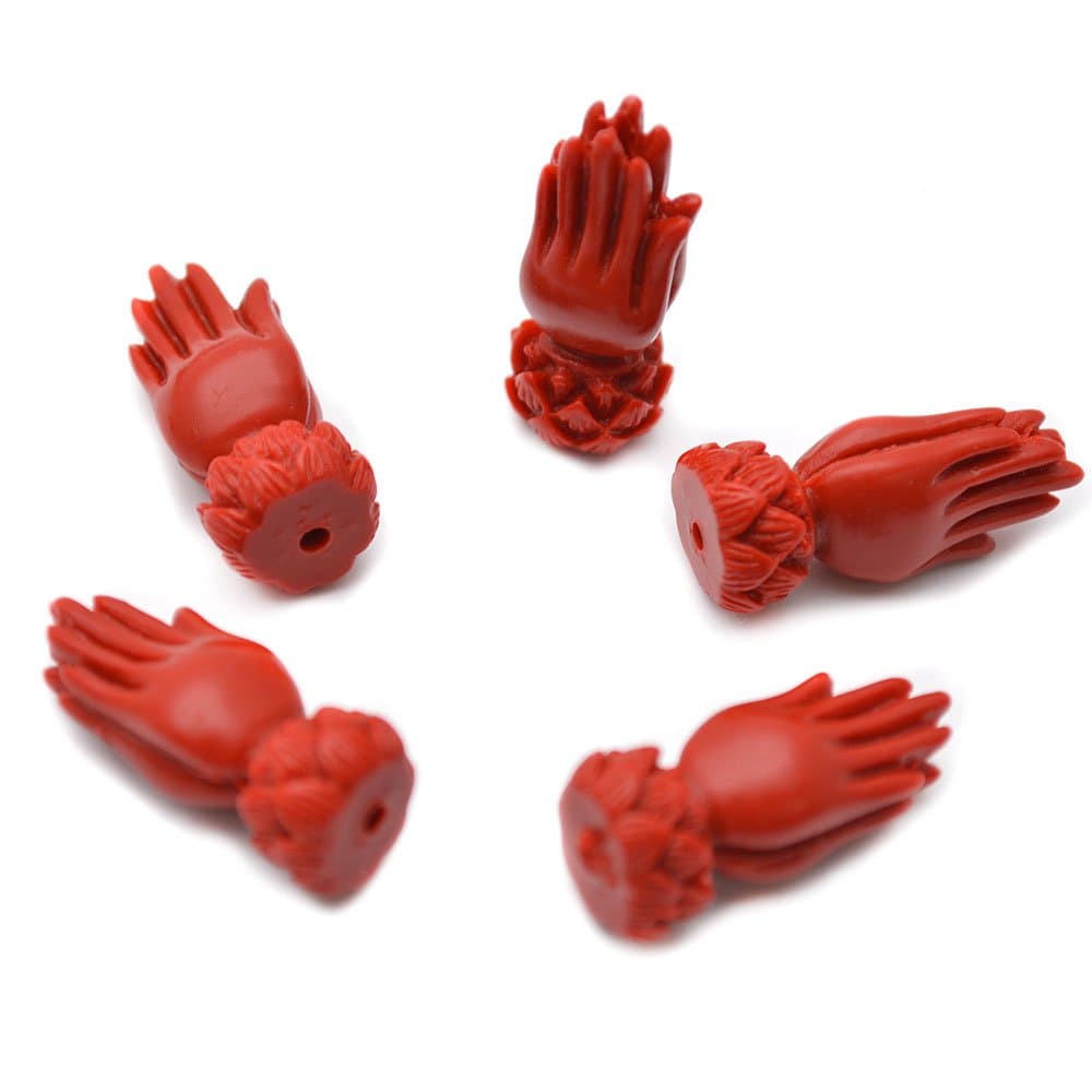 Buty-Bzi 10pc Natural Red Cinnabar Buddha Hand Lotus Stone Loose Beads