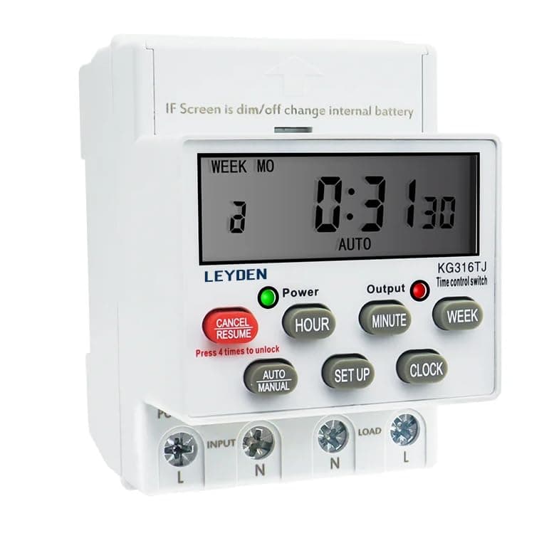 LEYDEN® KG316TJ, 30A, 220/230VAC, 50Hz Digital Timer Switch, 24 Program Per Day, Manual Start ON-Off Delay & Cyclic Timer Switch for Light, Fogger, Bell, Waterpump | Min 1-Sec Interval