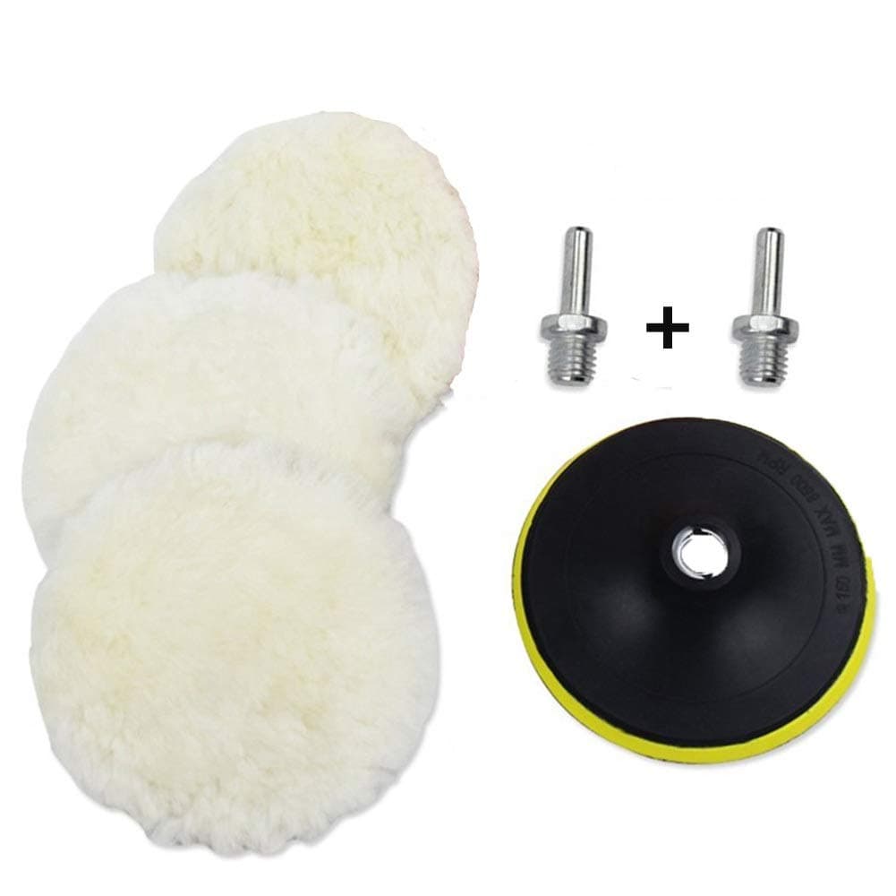 Tafeiya 6Pcs 6inch Polishing Buffer Pads Wheel Polishing Lambswool Bonnet Pad and Woolen Polishing Waxing Buffing Pads Kits with 2xM14 Drill Adapter Wool Polishing Bonnet