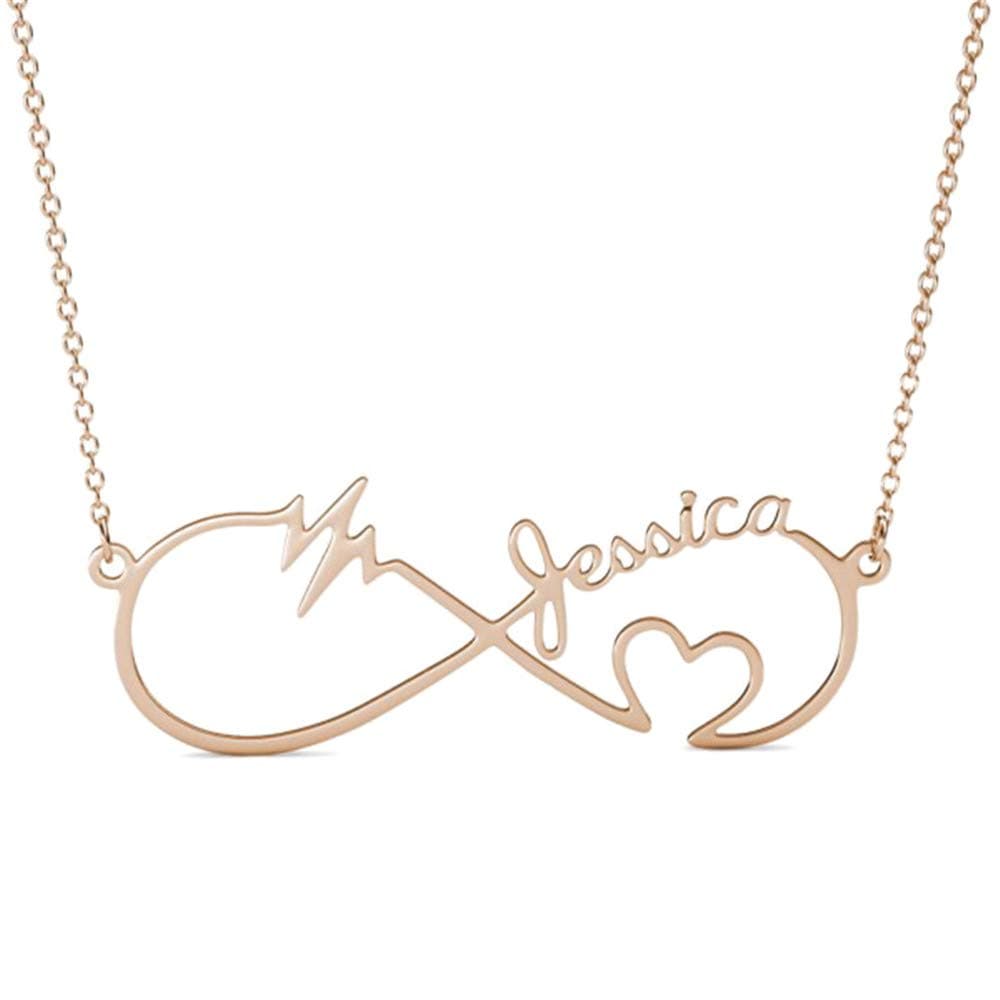 Sahaa Personalized 925 Sterling Silver Heartbeat Infinity Pendant Custom Name Necklace
