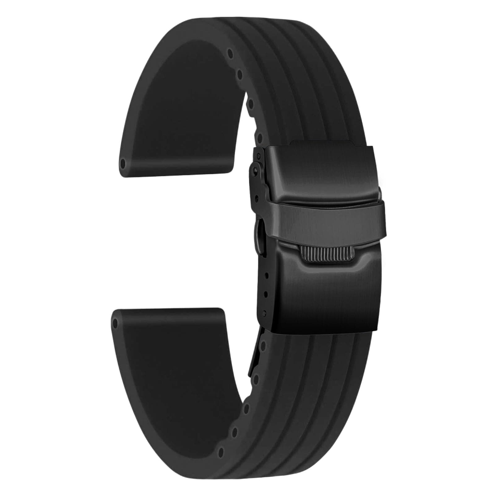 Silicone Watch Strap Replacement Rubber Watch Band Waterproof Stripe Pattern - 14mm, 16mm, 18mm, 20mm, 22mm, 24mm Watch Bracelet with Stainless Steel Deployment Black Buckle