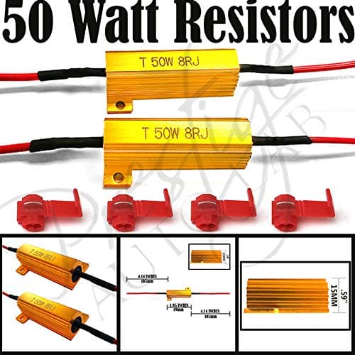2PCS 50W 8Ohm LED Load Resistors for LED Turn Signal Lights or LED License Plate Lights or DRL (Fix Hyper Flash, Warning Cancellor) with 4pc Quick wire Clip