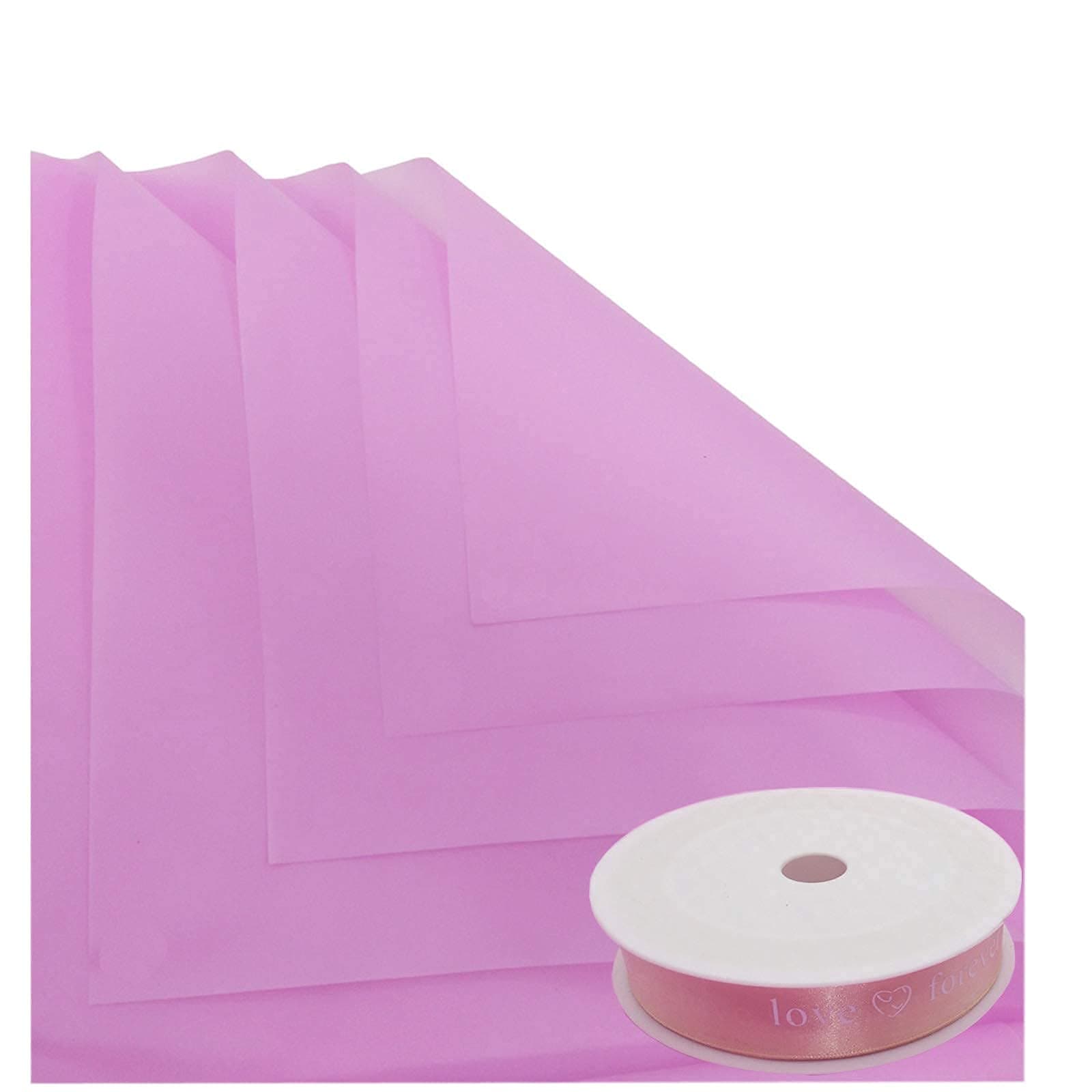 Arlai 20 Counts DIY Wedding Flower Wrapping Paper Matte Paper Waterproof(Pink,22.8"x22.8") with 1 Volume Champagne Ribbon