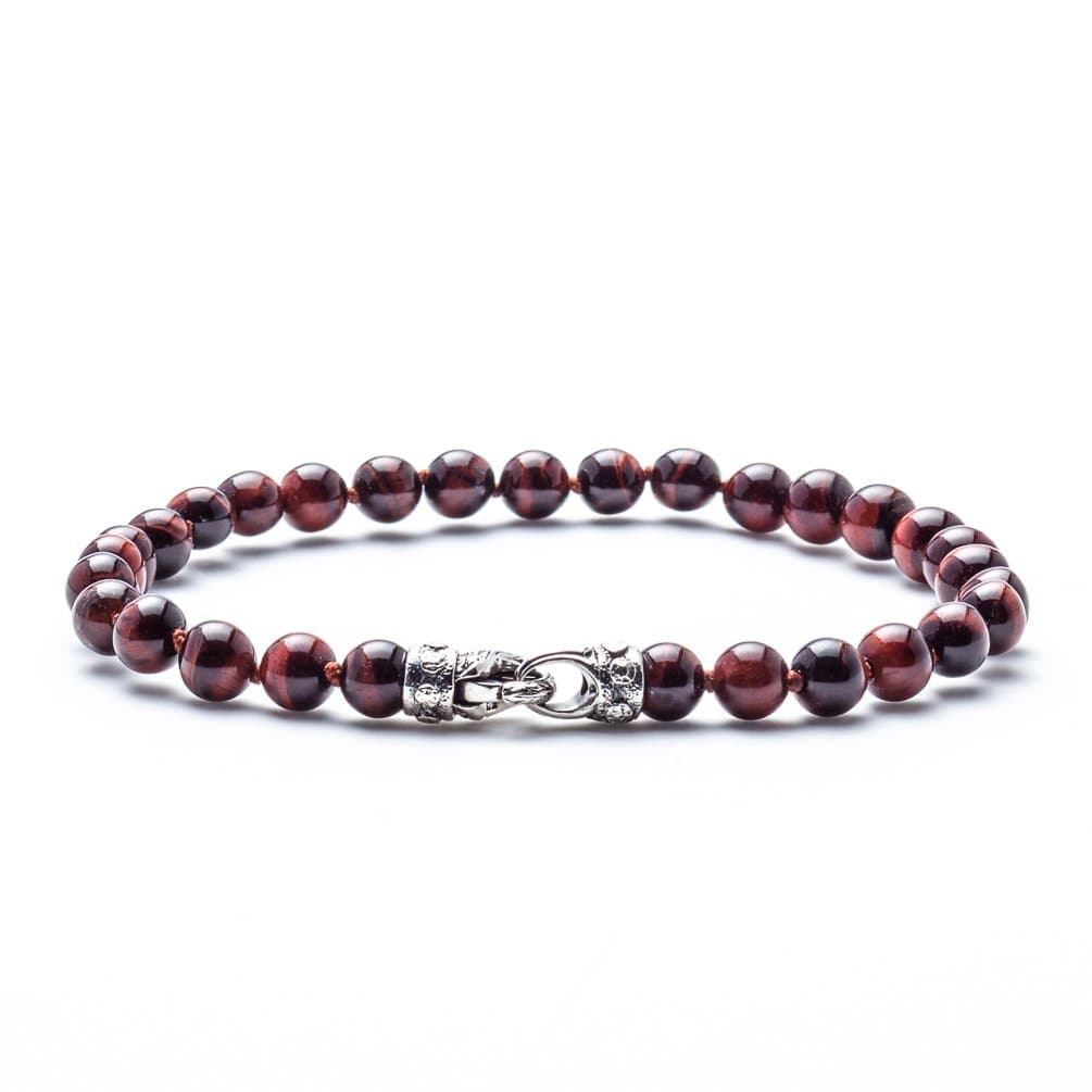 Scott Kay Men's Red Tiger's Eye Beaded Bracelet with Engraved Silver Clasp, 8.5 Inches