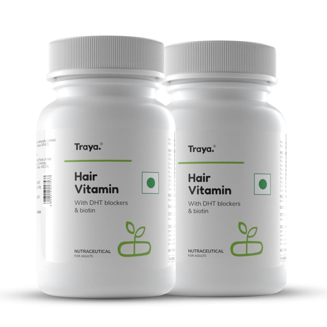 Traya Hair Vitamins Capsules,Natural Dht Blocker & Biotin For Hair Growth,Hair Fall Control,Contains 12 Mcg Biotin,Vitamin A,C,D,E,B9,B12,Iron,Omega 3 & Bhringraj(60 Multivitamins For Hair) Pack Of 2