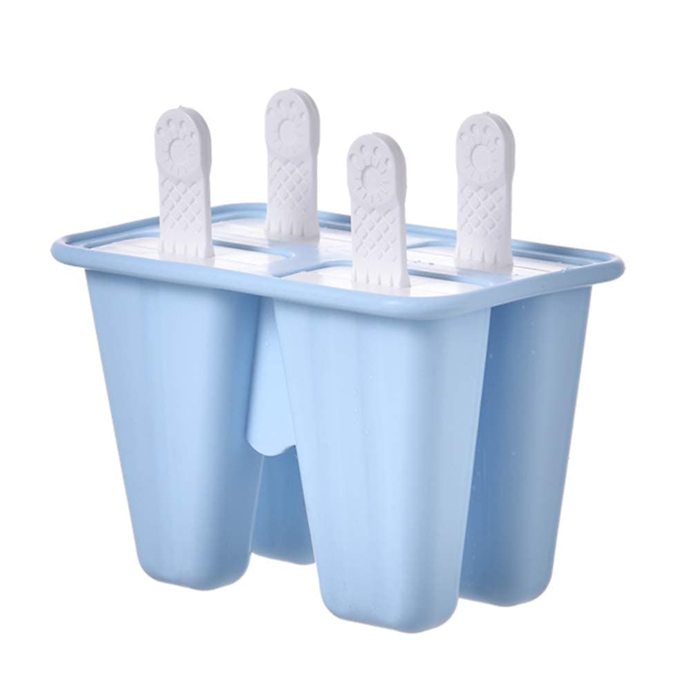 Ice Pop Moulds Silicone with Straws, Ice Cream Mould Ice Pop Lolly Packs of 4 for Kids, Reusable DIY Kitchen Tools Ice Pop Maker (Blue, 4 Cell)