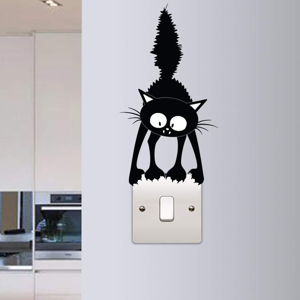 Funny Cat Wall Sticker Switch Vinyl Decal Lightswitch Kids Room DIY