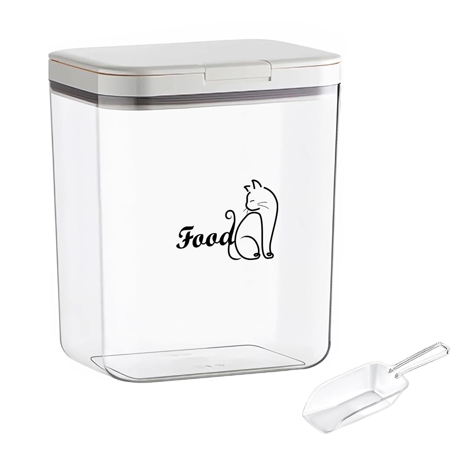 Brabtod Airtight Cat Food Storage Container | 6.0 Qt/5.5 L Dry Cat Food Bin With Food Scoop |Hold up to 4~5lbs of Pet Food or Kibble|Clear BPA Free