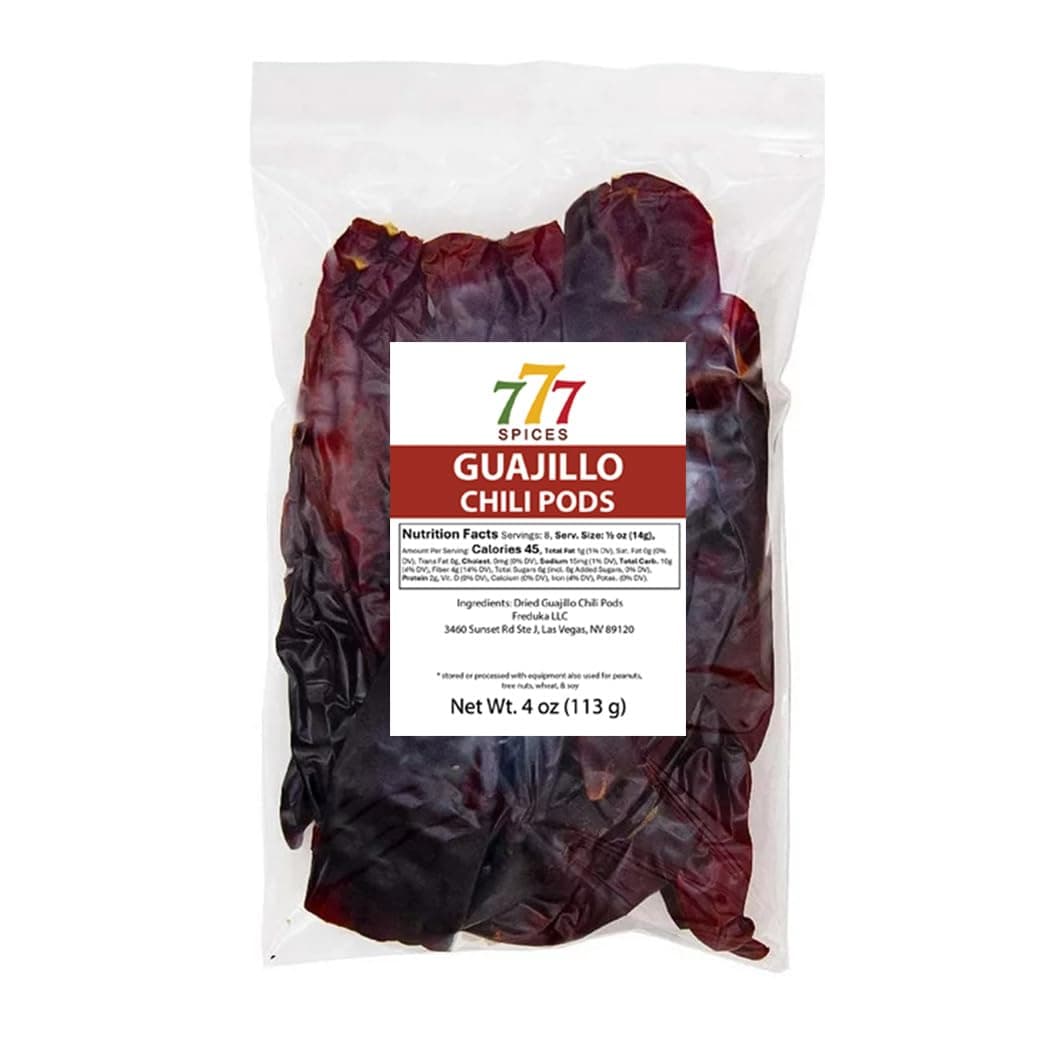 4oz Guajillo Chile Dried Whole Peppers, Chiles Descolados, Natural Dehydrated Chili Pods for Authentic Mexican Food, Heat-Sealed Resealable Bag