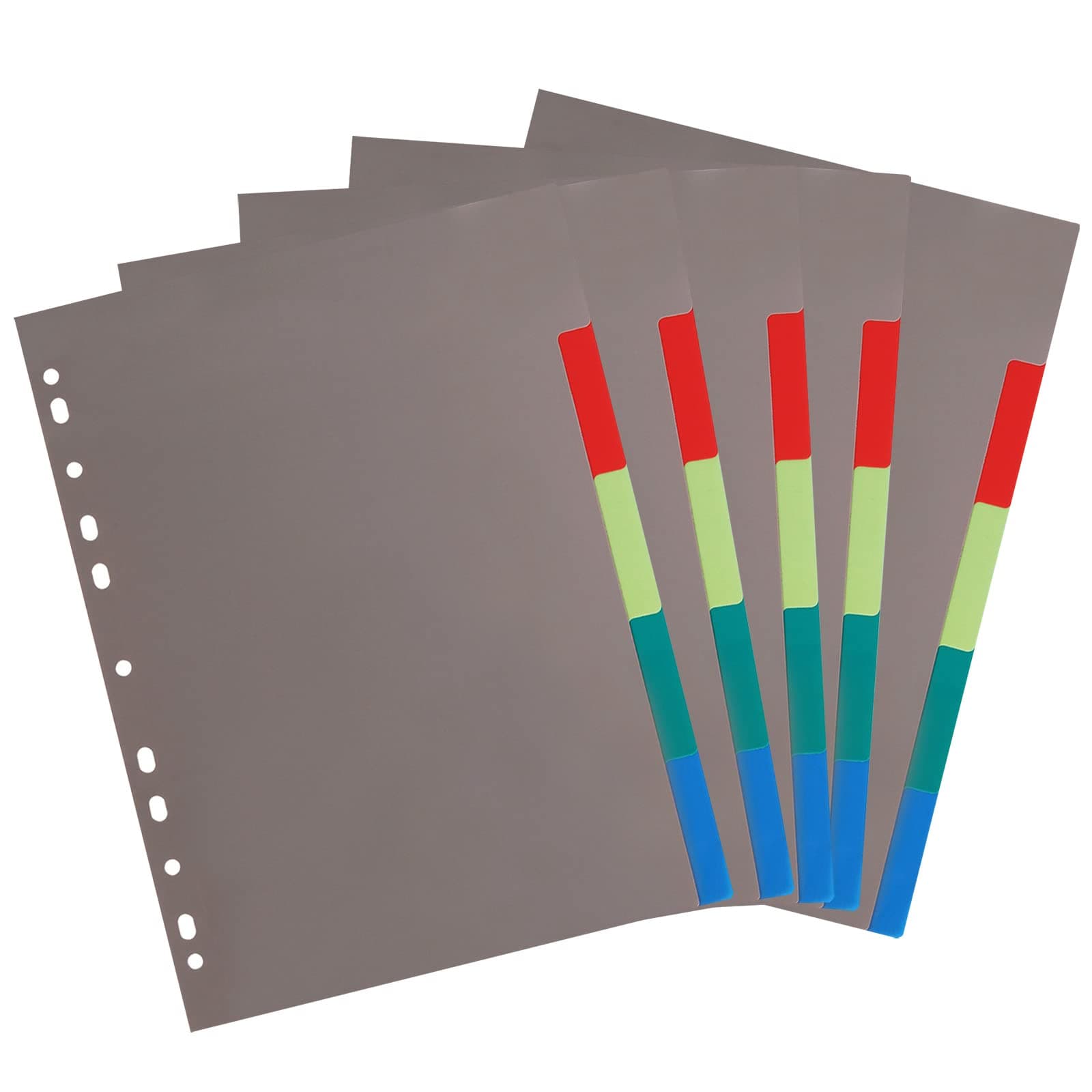 Hoiwigy Pack of 5 A4 Plastic Binder Dividers, Multicolor Index Number Tabs A4 File Subject Dividers, Reinforced 11-Hole Fits Most 2/3/4 Ring Binder (5 Blank Tabs)