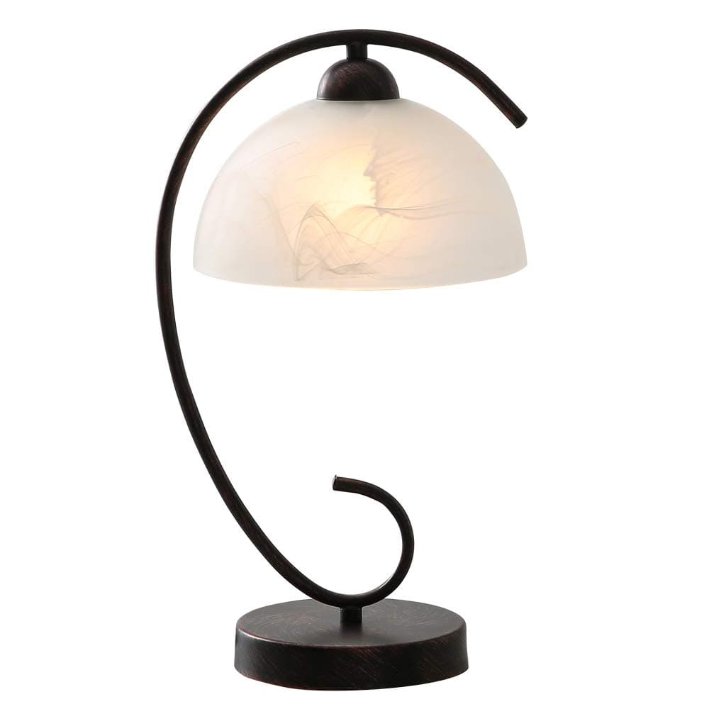 Horisun Nightstand Table Lamp, Retro Style Metal Stents Desk Lamps with Glass Shade Bedside Table Lamps for Bookcase, Bedroom, Living Room