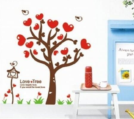 PeelCo Large Love Tree Red Hearts with Quote Wall Sticker Decal for Kids Room Living Room