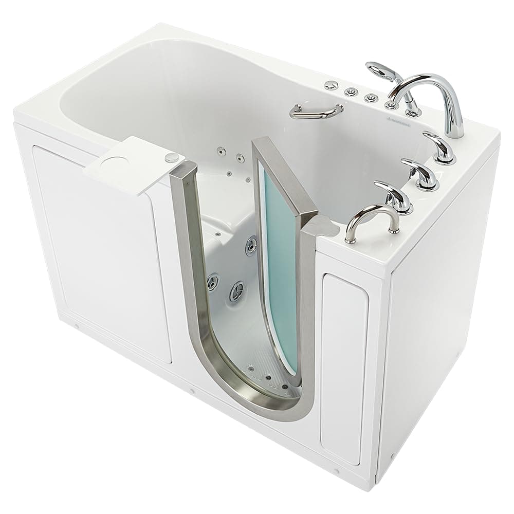 Ella Deluxe 30"x55" Acrylic Air and Hydro Massage Walk-In Bathtub with Right Inward Swing Door, 5 Piece Fast Fill Faucet, 2" Dual Drain