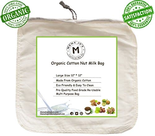 Anyow Organic Reusable Cheesecloth Cotton Nut Milk Bag with Almond Milk Recipe, Large 2Pack