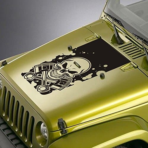Hood Decal Compatible with Jeep Wrangler TJ YJ JK - Skull & Pistons Blackout Sticker - Charcoal