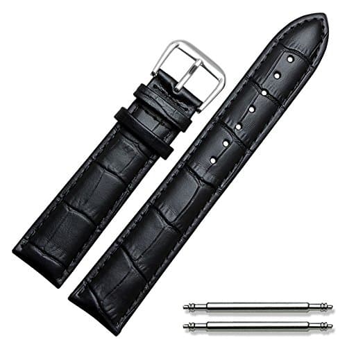 TownTime 22mm Leather Black Watch Strap (free Spring Bars)