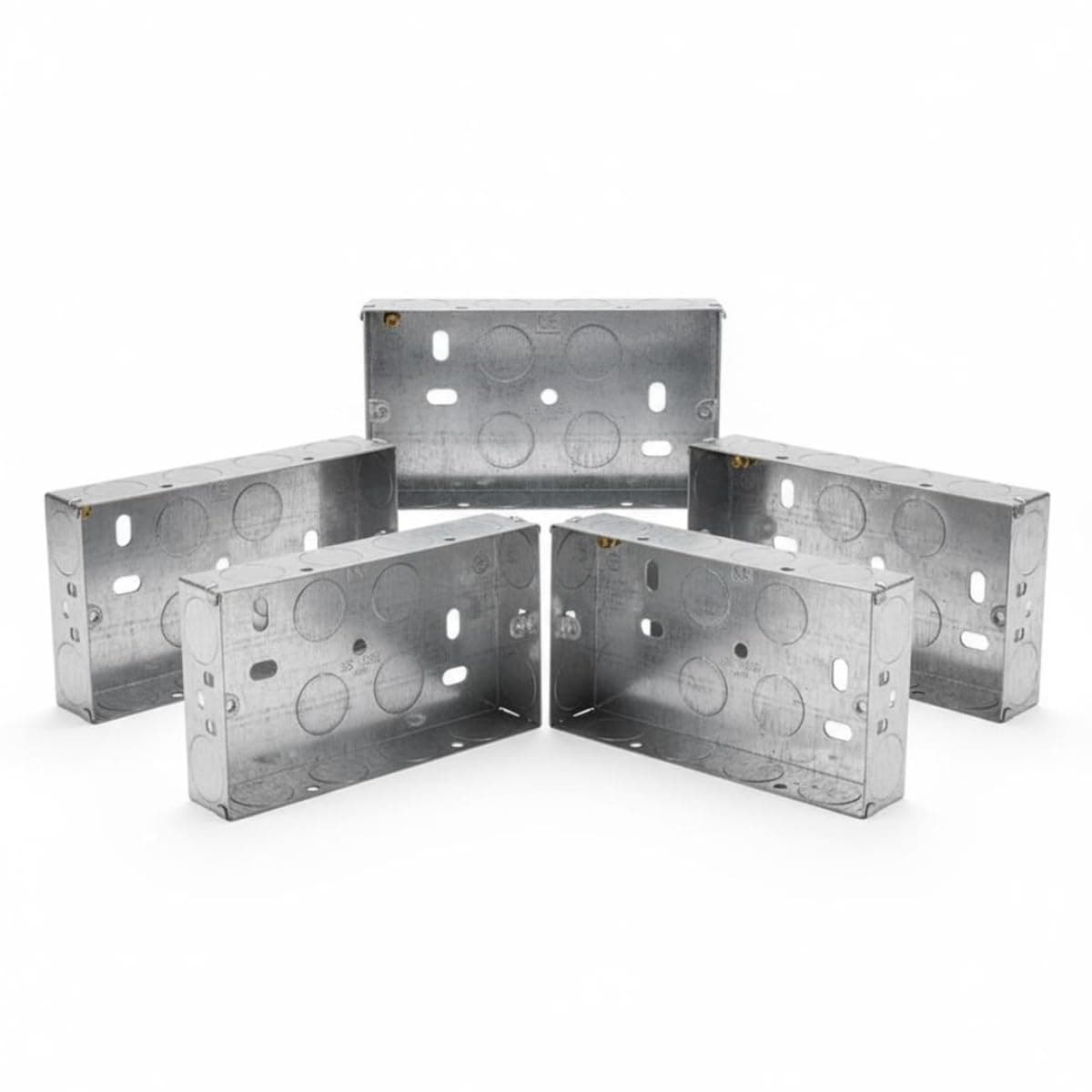 5 x Double Metal Back Box 25mm Flush Wall Pattress / 2 Gang Electrical Sockets