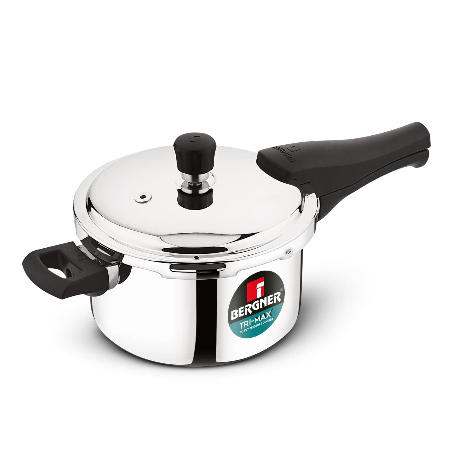 Bergner Tri-Max 5 L Triply Pressure Cooker, Outer Lid Cooker, Triply Body, Healthy Cooking, Durable Bakelite Handle, Safety Valve, Measuring Scale Inside, ISI Certified - Induction and Gas Stove Ready