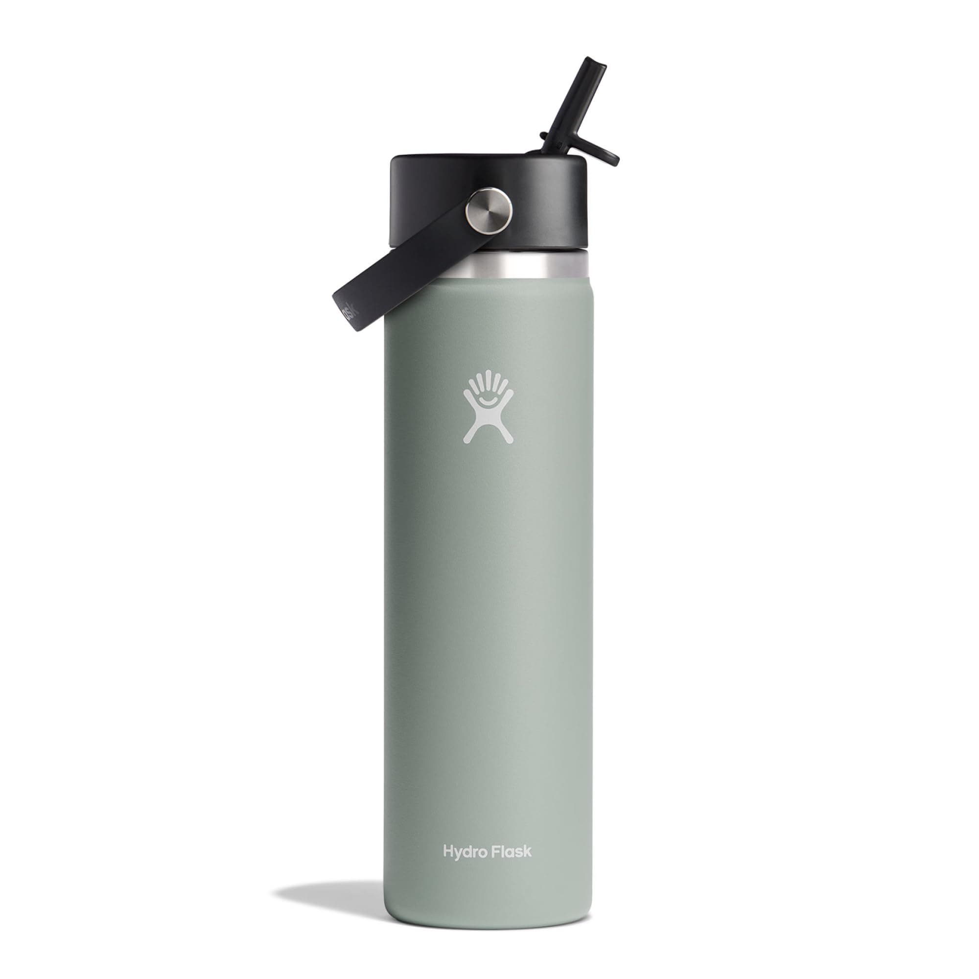 Water Bottle 709 ml (24 oz) - Vacuum Insulated Stainless Steel Water Bottle with Flex Straw Cap - BPA-Free - Wide Mouth - Agave