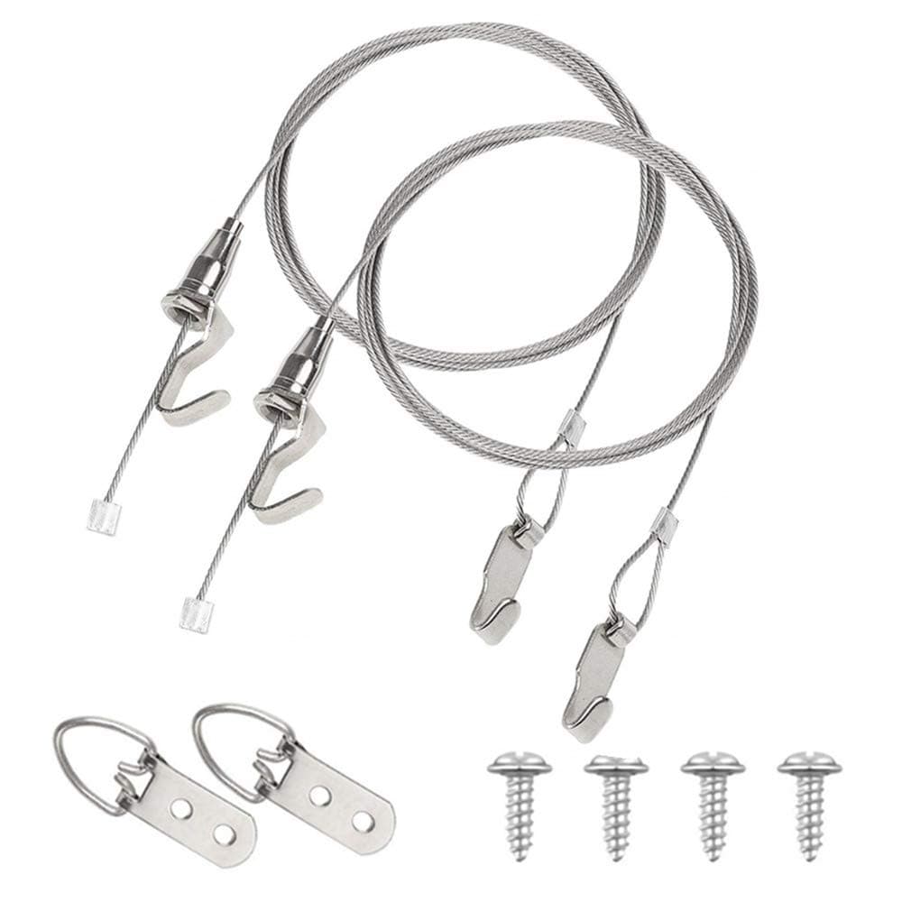 Heavy Duty Picture Hanging Kit Hold Up to 40 KG 2 Pack Mirror Hanging Kit Include Picture Frame Hanging Wire Stainless Steel 2 m with Adjustable Hook and Rail Moulding Hook
