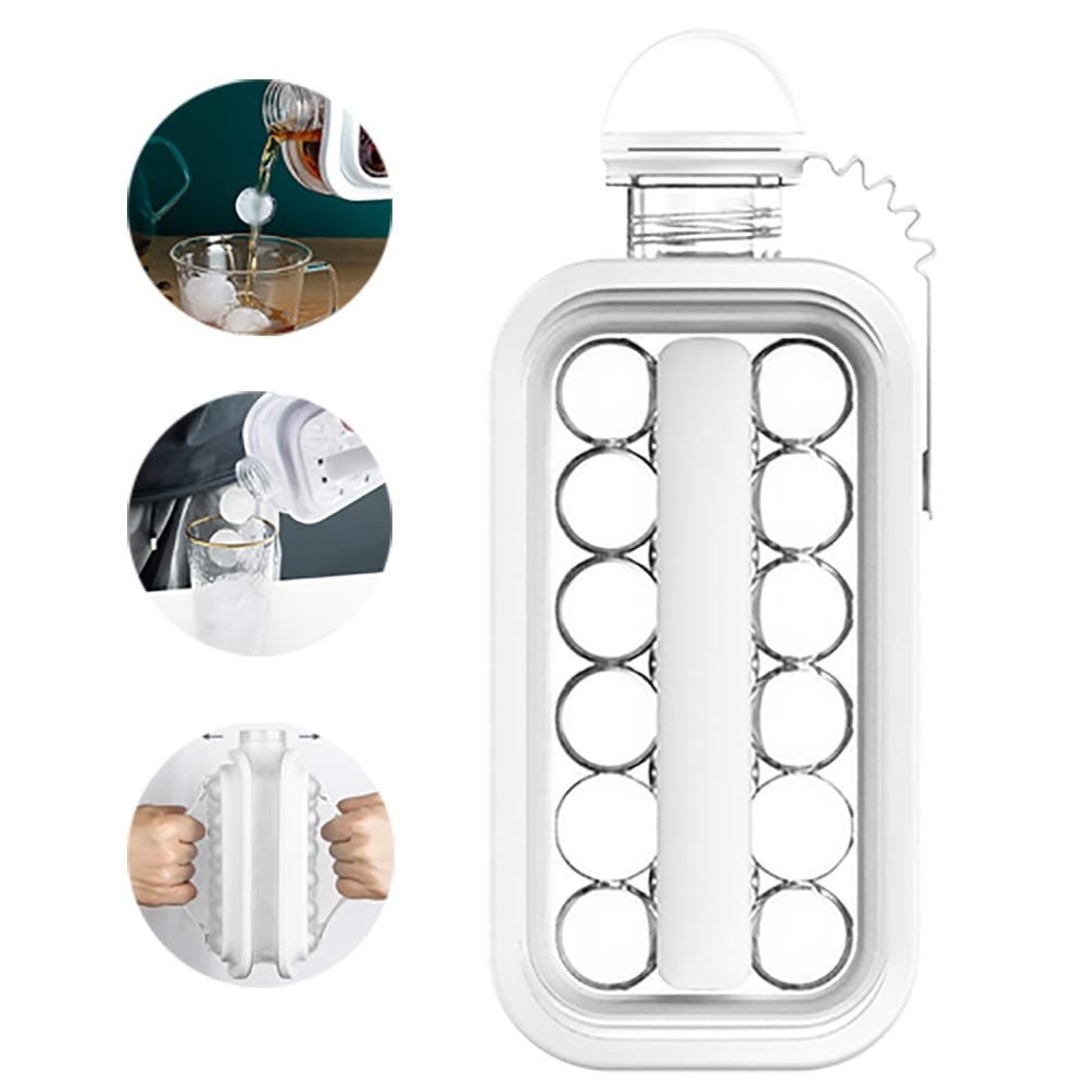 Ice Cube Mold Kettle - 2 In 1 Portable Silicone Ice Ball Maker with 18 Grids Can Be Easily Demoulded and Can Be Used to Make Ice Balls and Daily Cold Drink Kettles (Color : White)