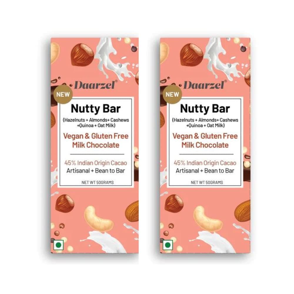 Ambriona Daarzel Vegan Milk Chocolate Nutty Bar | 45% Cocoa | Hazelnut, Almond, Cashew, Quinoa & Oat Milk | Gluten Free | Pack of 2 | 50g each