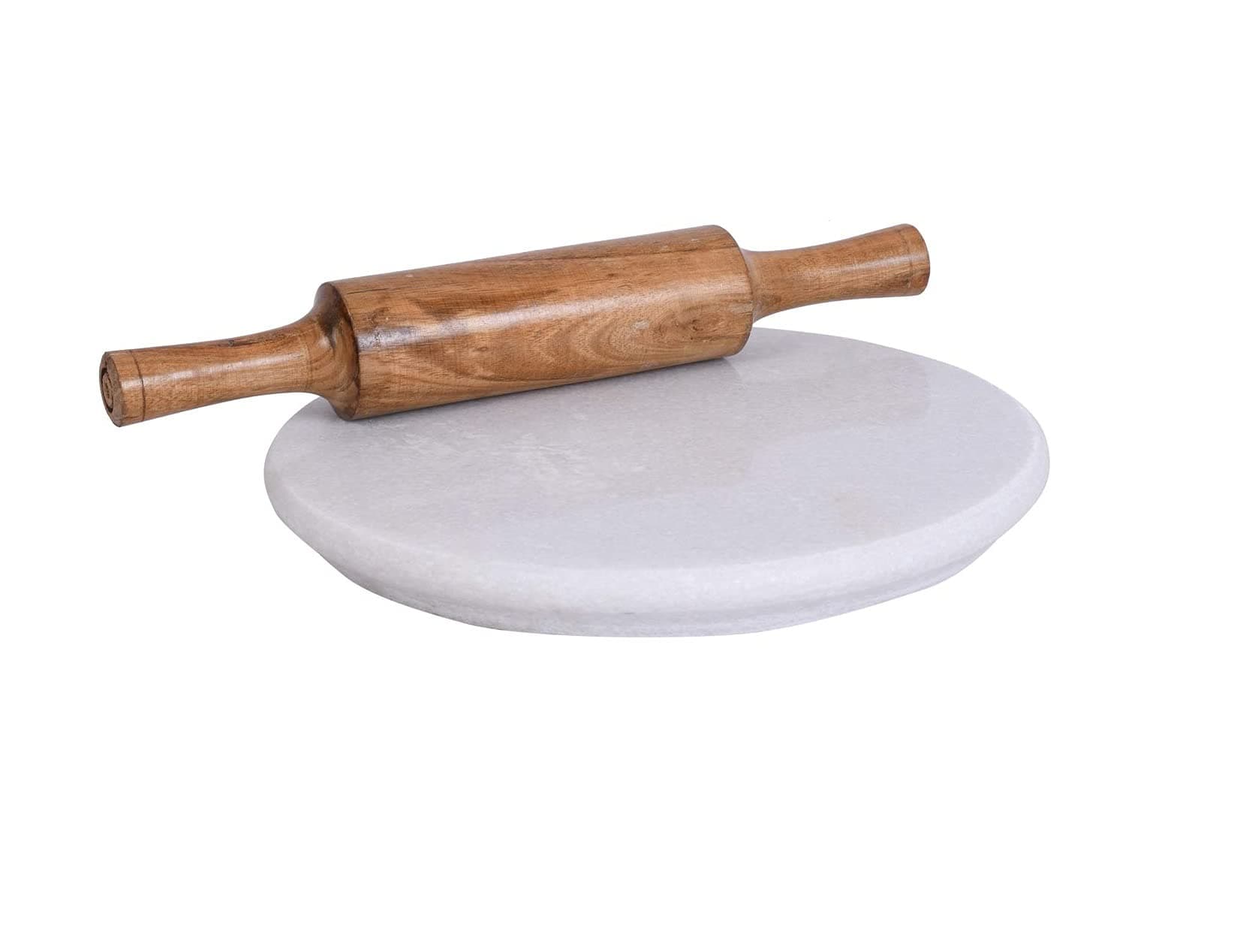 White Marble Roti Maker With Wooden Belan - 10 Inch Diameter Chakla and 12 Inch Belan