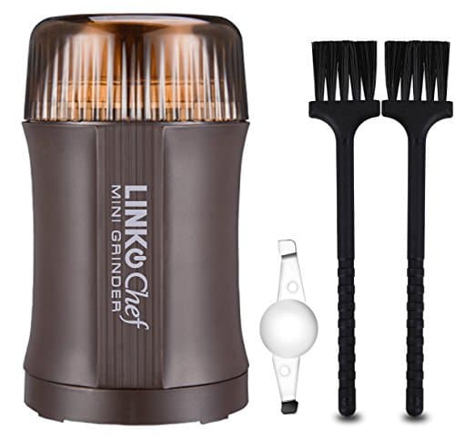 Coffee Grinder Electric Nut & Spice Grinder LINKChef 200W with Stainless Steel Blade for Seed Bean Herb Pepper Grinder, Lid Activated Safety Switch, Brown 2 Brush(CG-8220) - 3 Year Warranty (Brown)