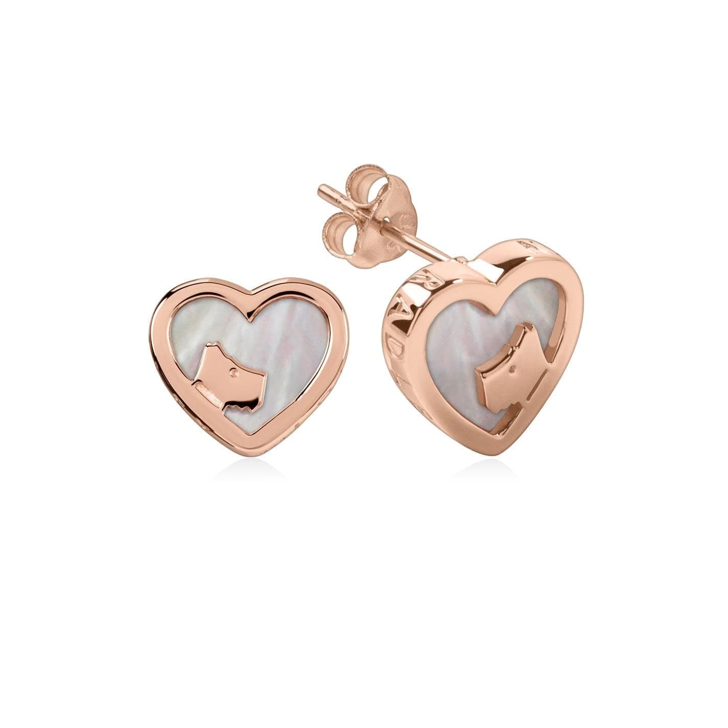 Rose Gold And Pink Mop Heart Stud Earrings RYJ1066