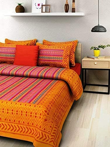 SonaFashionS Cotton Printed Rajasthani Double Bedsheet with 2 Pillow Covers -Multicolour