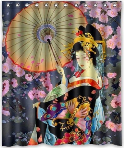 Shower Curtain 60"(w) x 72"(h) Japanese Art Geisha Girl Psychedelic Theme Print 100% Polyester Bathroom Shower Rings Included