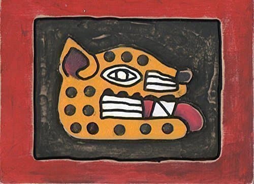 Wooden Wild Cat Wall Art, Ancient Aztec Jaguar Design, Carved and Painted Wall Hanging. measures: 8 X 11". Made to Order (Allow 1-4 weeks for production & delivery)