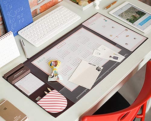 Desk Mats Large Size Gaming Mouse Pad Protector Laptop Desk Pads with 2020 Calendar, Pockets and Dividing Rule Scale (Pink)