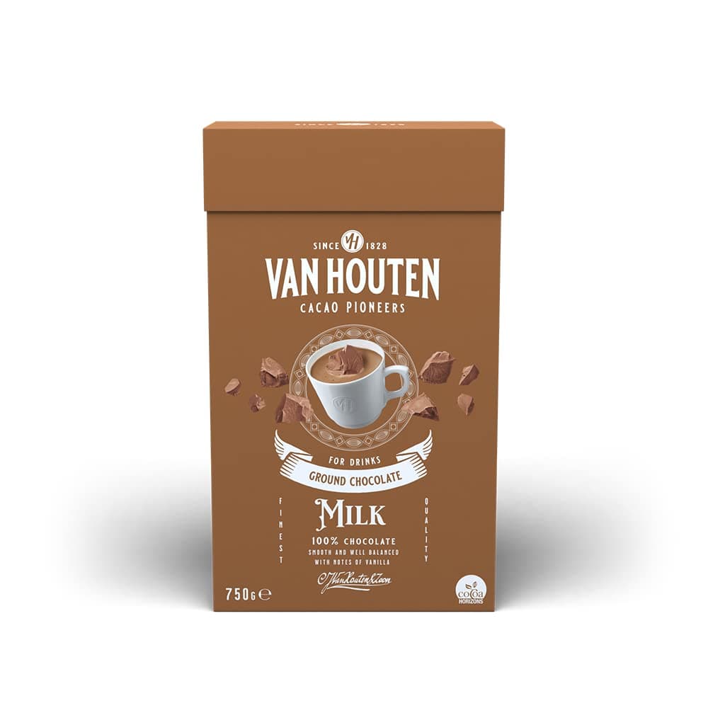 Van Houten GROUND MILK Cocoa Chocolate Drink Powder 750 G - For Hot & Cold Drinks - Makes 22 Servings - Smooth and Well Balanced with Notes of Vanilla - 100% Chocolate - Vegetarian, Non-GMO