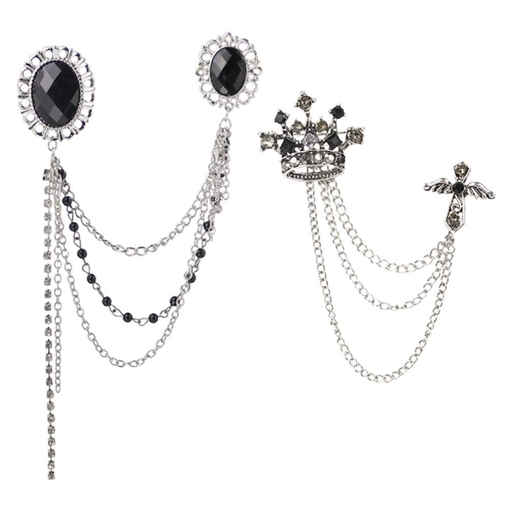 2PCS Men's Brooch Suit Pin Badge with Chains Brooch Buckle Chain Collar Lapel Pin for Men Shirt Collar Pin Chain Brooch Decoration Metal Brooch Pin Clips for Women Suit Tuxedo Tie Hat Scarf