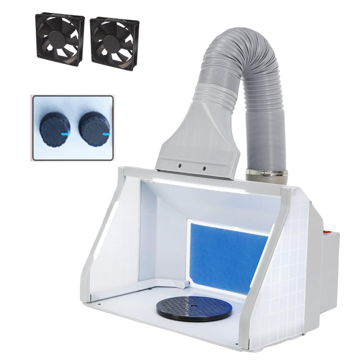 OPHIR Airbrush Spray Booth, Double Fans Airbrush Booth with Filter, 3 LED Lights & 2 Adjustable Knobs, Portable Spray Booth for Airbrushing, Spray Paint Booth for Model, Crafts, Cake Painting
