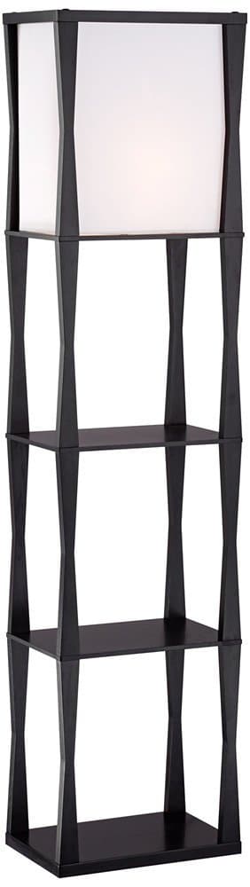 360 Lighting Haiku Modern Asian Japanese Style Etagere Floor Lamp Standing Column 64.5" Tall Black Wooden Frame Drop in Box Linen Fabric Shade Decor for Living Room Reading House Bedroom