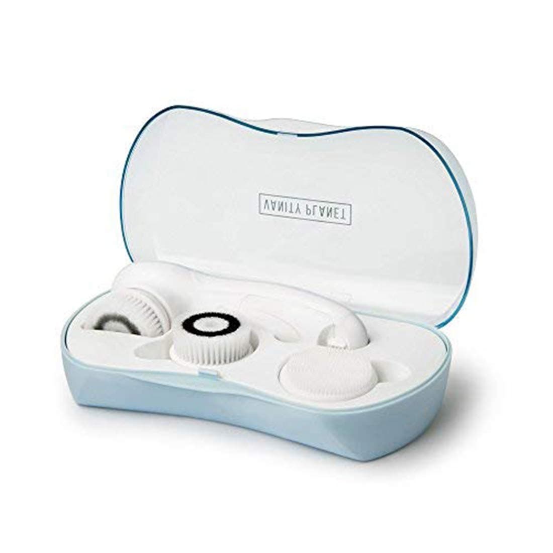 Vanity Planet Facial Cleansing Brush Ultimate Skin Spa with 3 Interchangeable Face Brushes for Cleansing, Exfoliating and Silicone Brush, Protective Case, Cordless, Water Resistant (Bombshell Blue)