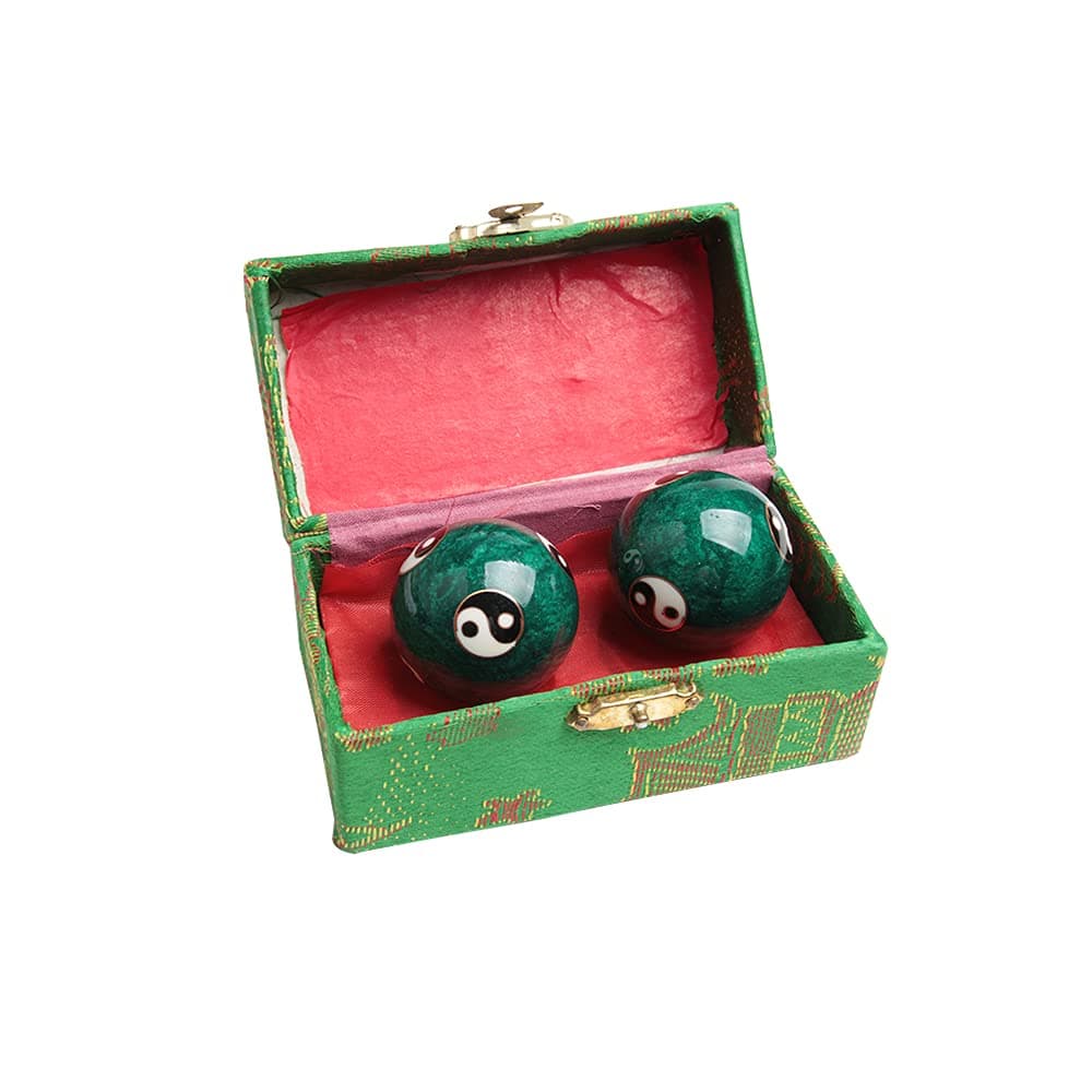 Acxico 2Pcs Manual Chinese Health Exercise Stress Baoding Balls Hand Relaxation Therapy Handheld Massager YIN YANG, Green